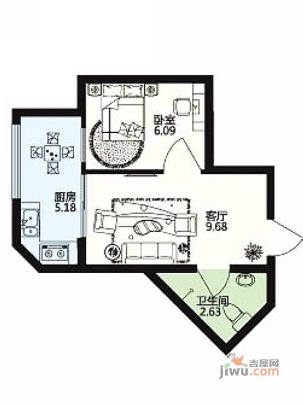 深蓝杰座1室0厅1卫28㎡户型图