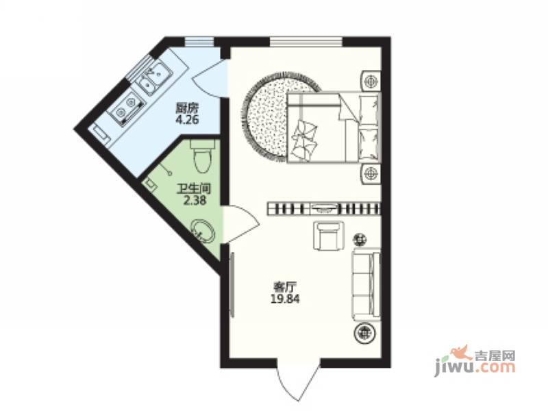 深蓝杰座1室1厅1卫26㎡户型图