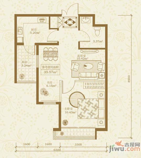 恒盛豪庭2室2厅1卫58.5㎡户型图