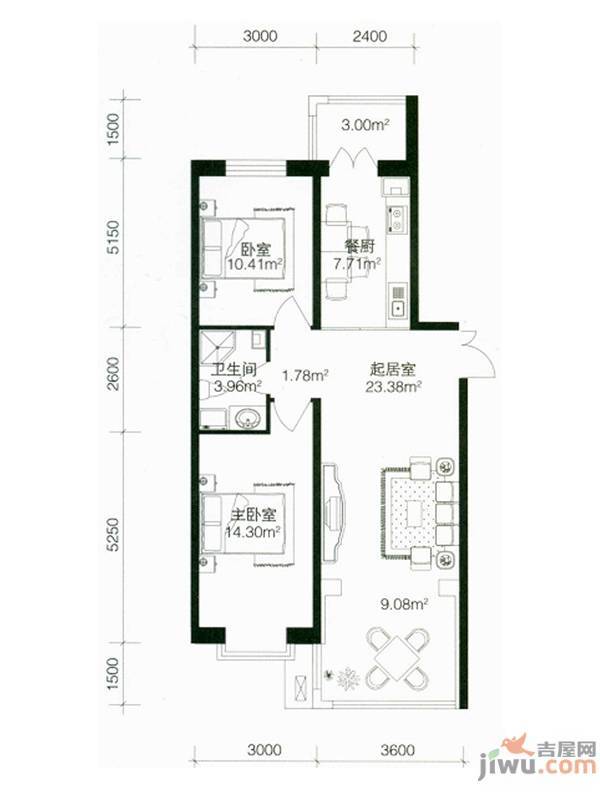 南极国际维也纳花2室1厅1卫61.5㎡户型图