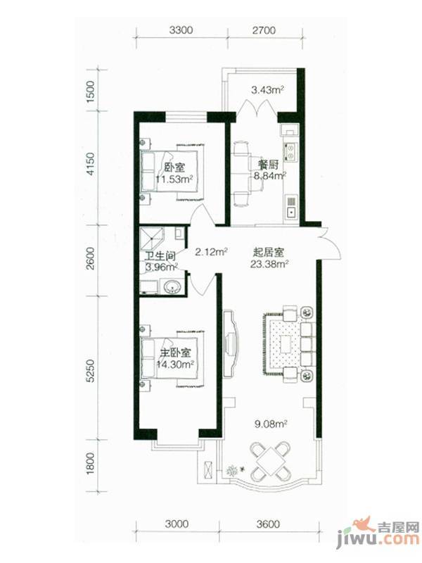 南极国际维也纳花0室1厅1卫30.3㎡户型图