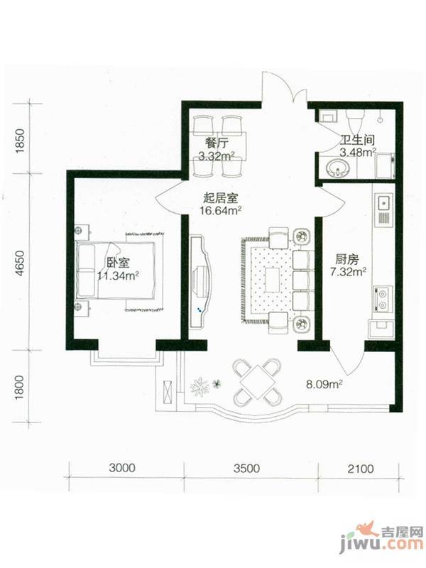 南极国际维也纳花0室1厅1卫63.9㎡户型图