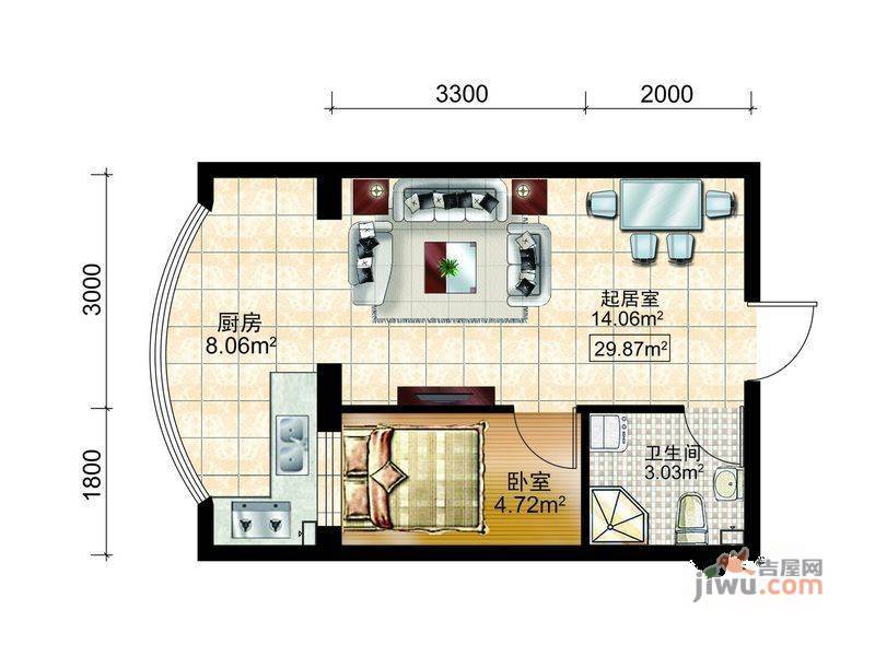 金泰湖滨绿茵2室1厅1卫110㎡户型图