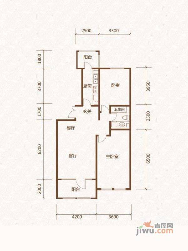 群力玫瑰湾2室2厅1卫116.9㎡户型图