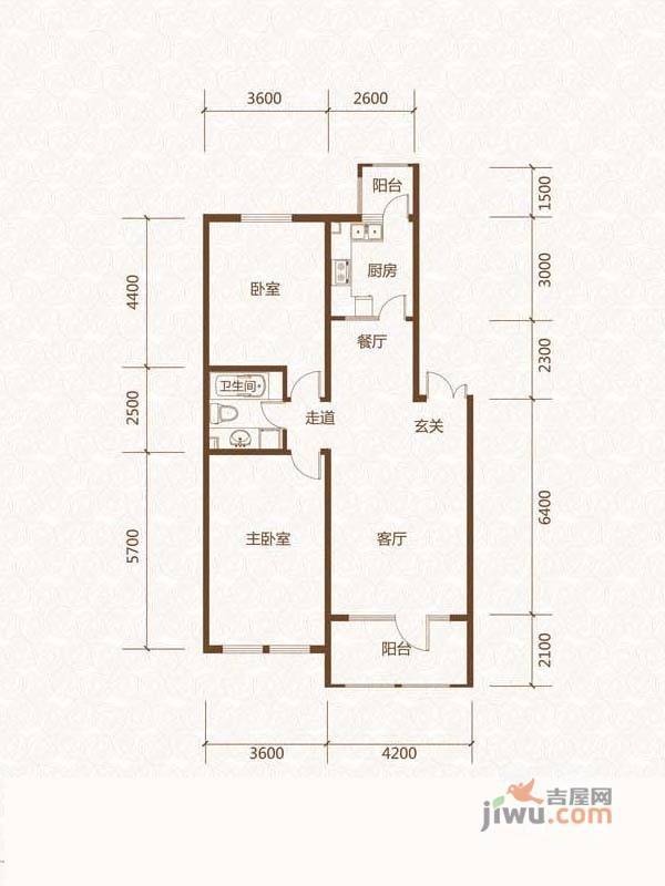 群力玫瑰湾2室2厅1卫116.9㎡户型图