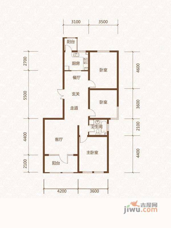 群力玫瑰湾2室2厅1卫116.9㎡户型图