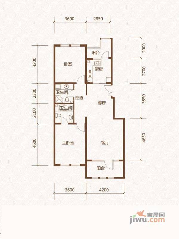 群力玫瑰湾2室2厅1卫120.8㎡户型图