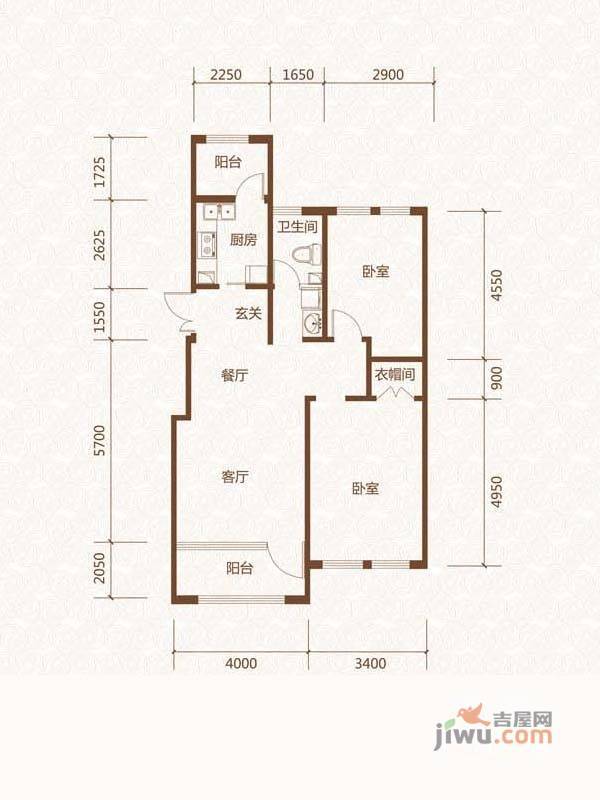 群力玫瑰湾2室2厅1卫114.8㎡户型图