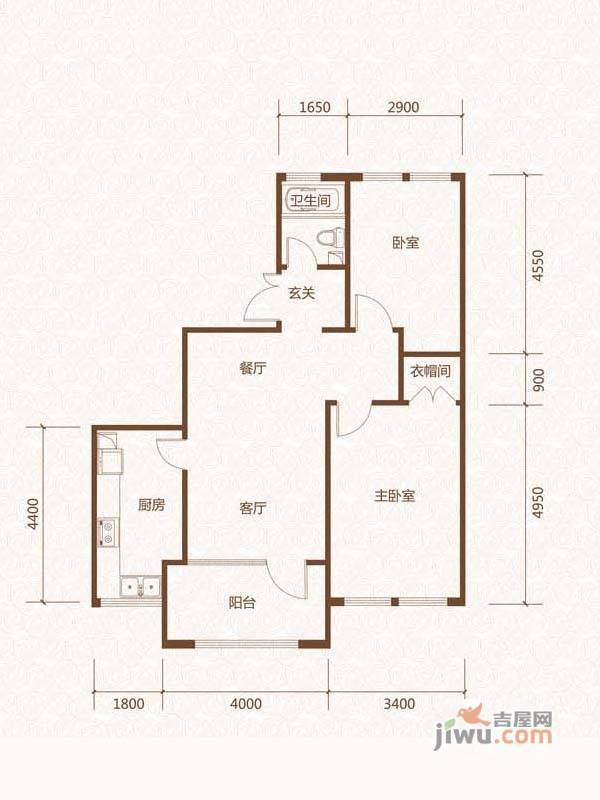 群力玫瑰湾2室2厅1卫107㎡户型图