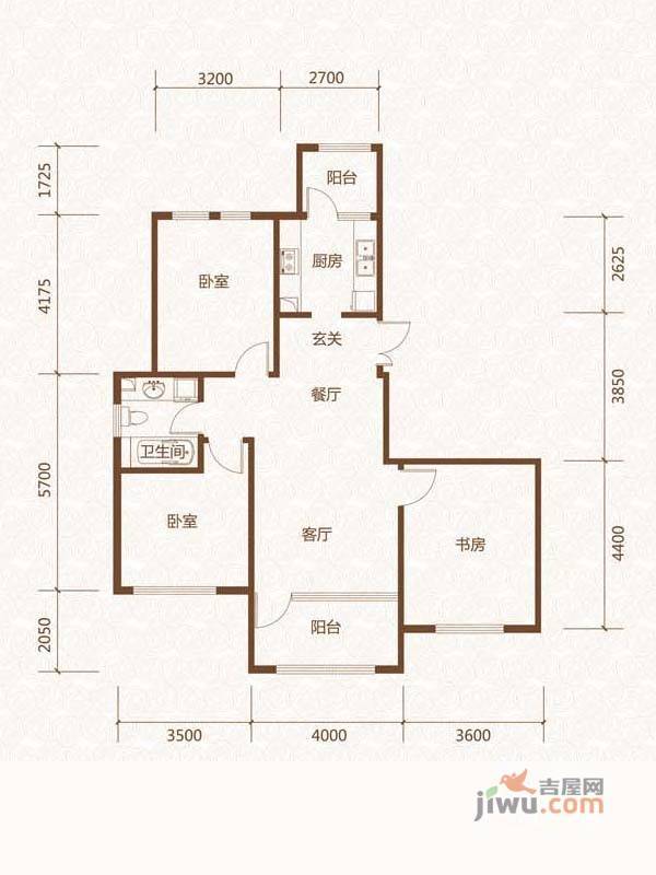 群力玫瑰湾3室2厅1卫125.6㎡户型图