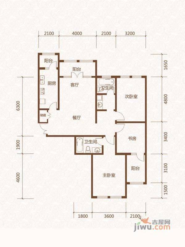 群力玫瑰湾2室2厅1卫116.9㎡户型图