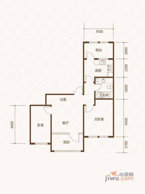 群力玫瑰湾2室1厅1卫136.8㎡户型图