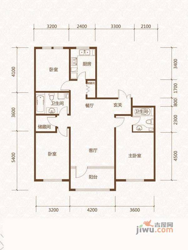 群力玫瑰湾2室2厅1卫116.9㎡户型图