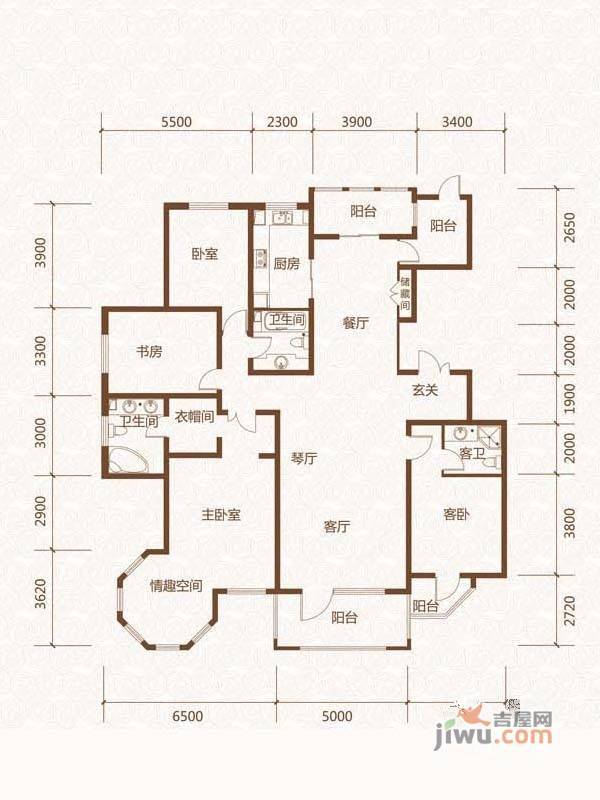 群力玫瑰湾2室2厅1卫120.8㎡户型图