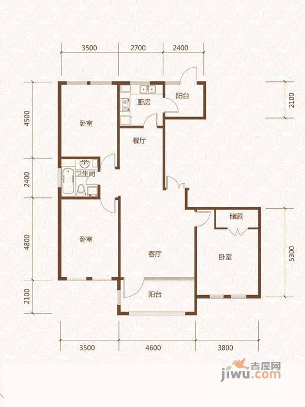 群力玫瑰湾2室2厅1卫120.8㎡户型图