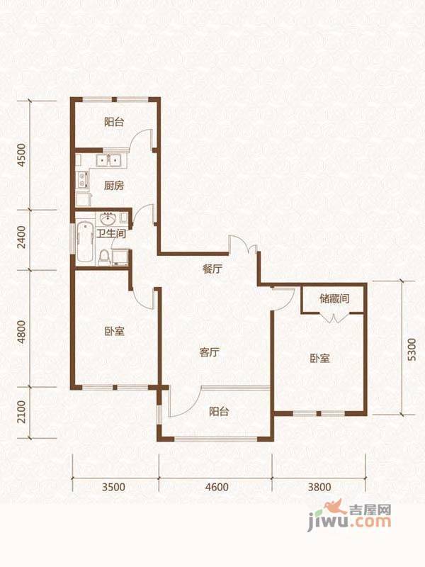 群力玫瑰湾2室2厅1卫116.9㎡户型图