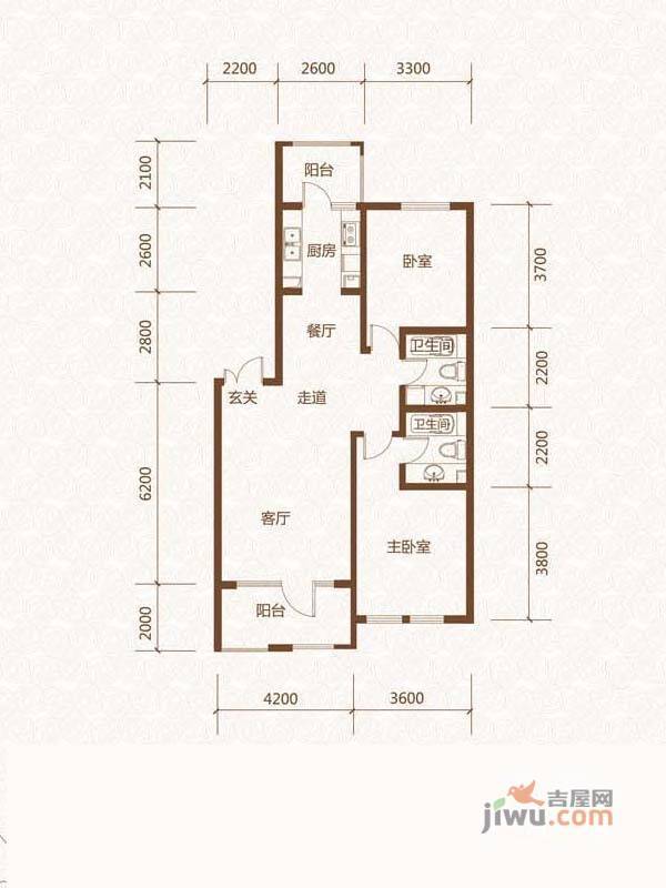 群力玫瑰湾2室2厅1卫120.8㎡户型图