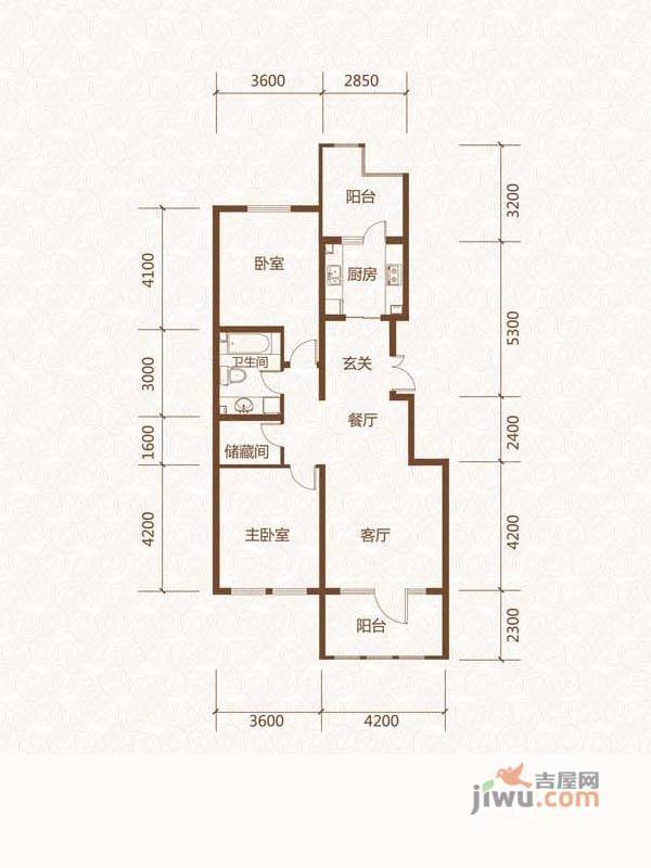 群力玫瑰湾2室2厅1卫116.9㎡户型图