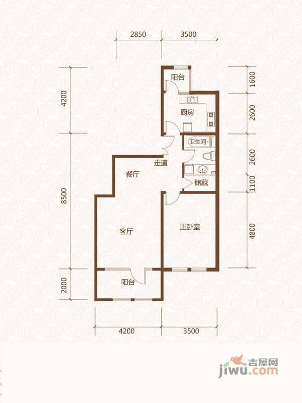 群力玫瑰湾2室2厅1卫116.9㎡户型图