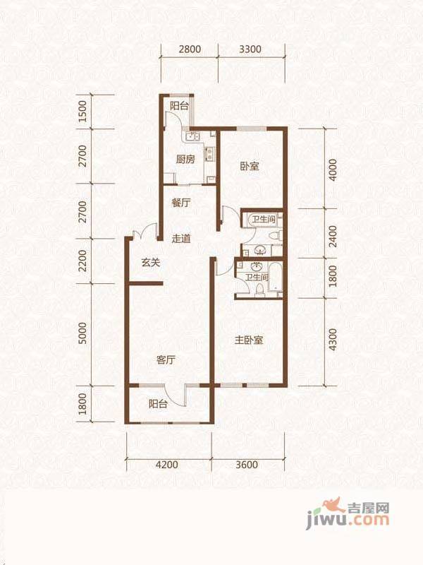 群力玫瑰湾2室2厅1卫120.8㎡户型图