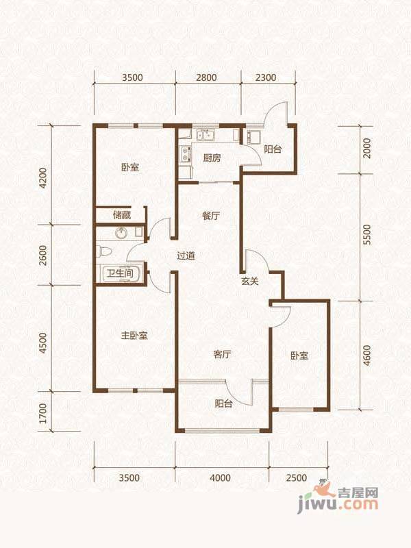 群力玫瑰湾2室1厅1卫136.8㎡户型图