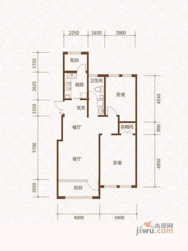 群力玫瑰湾2室2厅1卫115.2㎡户型图