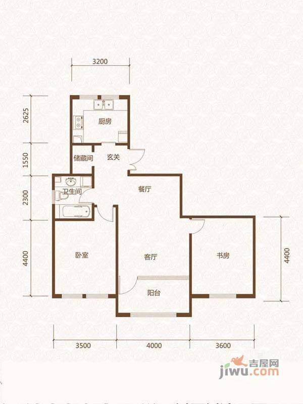 群力玫瑰湾3室2厅1卫136.8㎡户型图