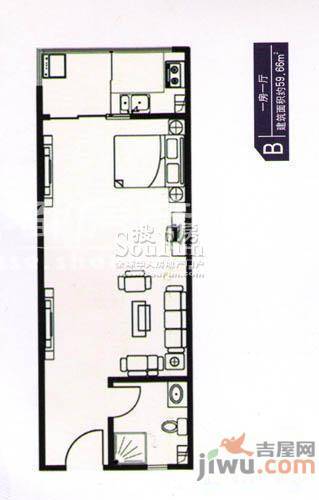 京广大厦1室1厅1卫60.6㎡户型图