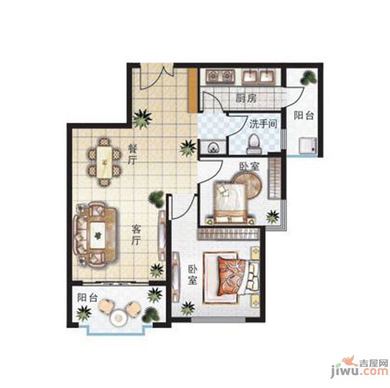 利海托斯卡纳2室2厅1卫90㎡户型图