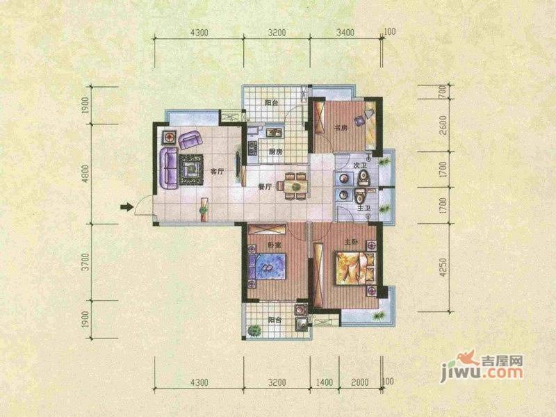 福晟钱隆御景3室2厅2卫110.8㎡户型图