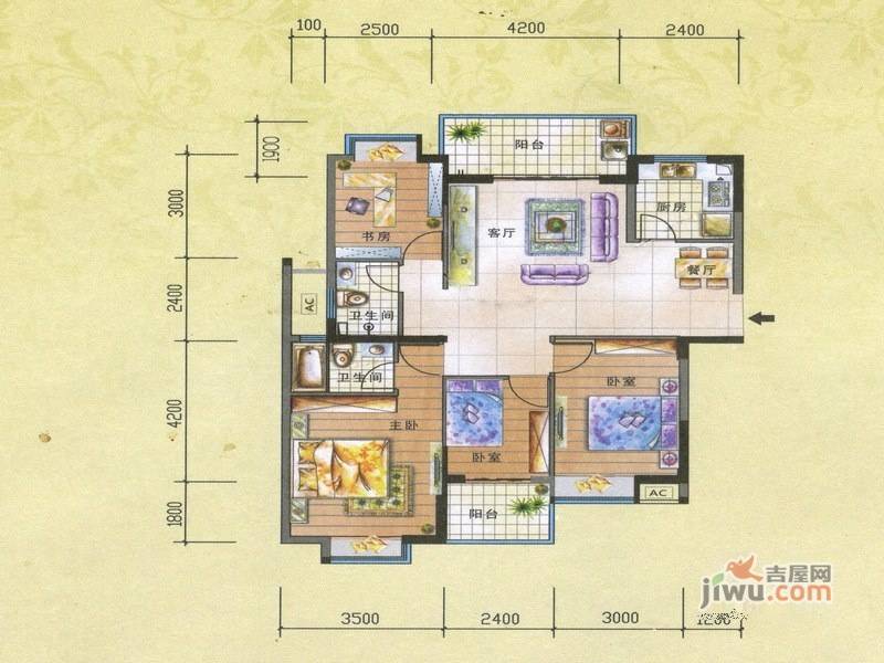 福晟钱隆御景4室2厅2卫123.3㎡户型图