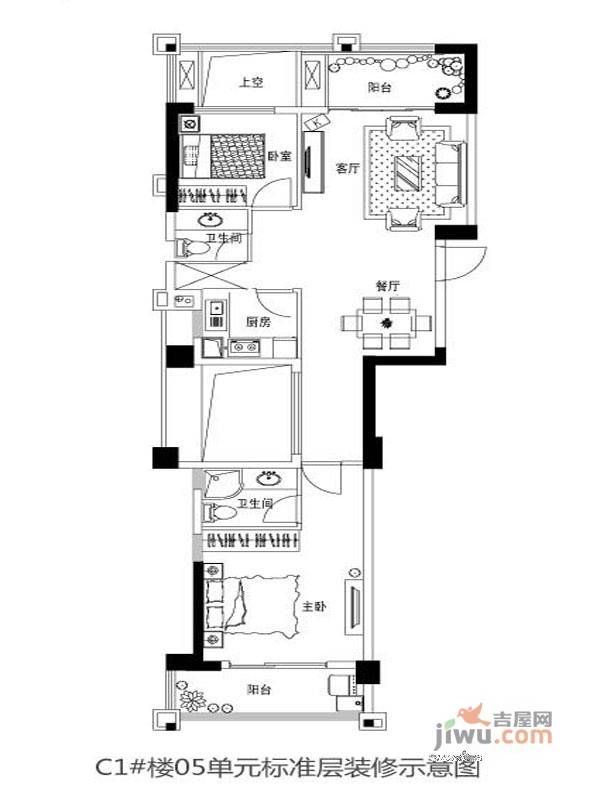 世欧上江城2室2厅2卫96㎡户型图