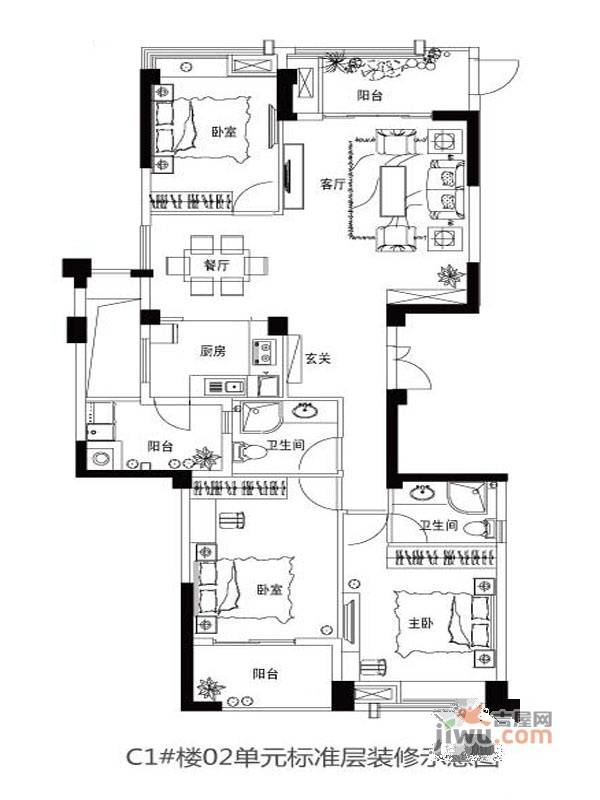 世欧上江城3室2厅2卫138㎡户型图