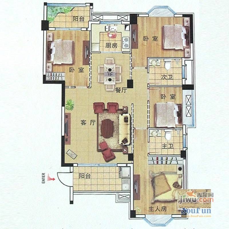 中胜财富天下4室2厅2卫134㎡户型图