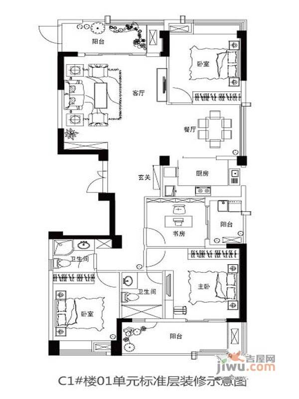 世欧上江城4室2厅2卫158㎡户型图