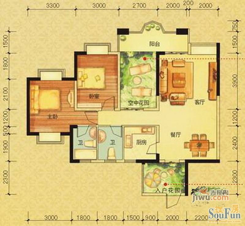 英伦182室2厅2卫112.6㎡户型图