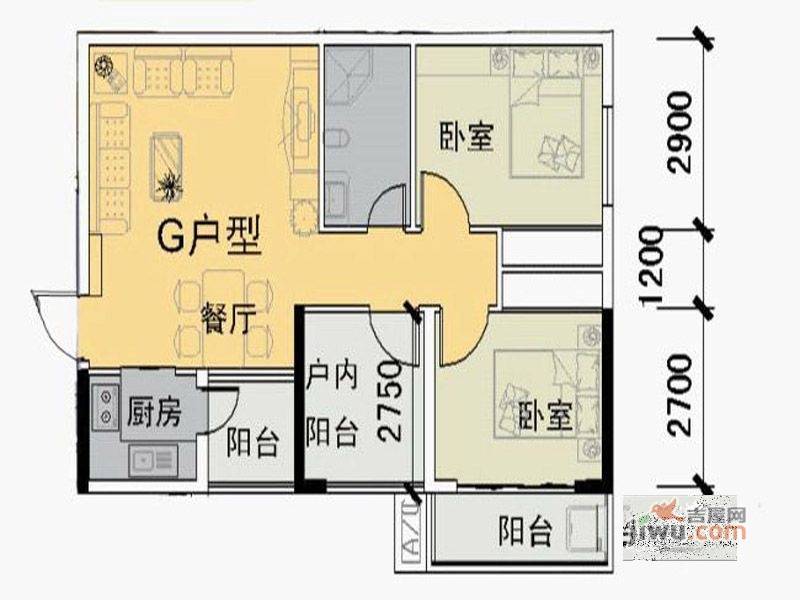 江川圣境2室2厅1卫户型图