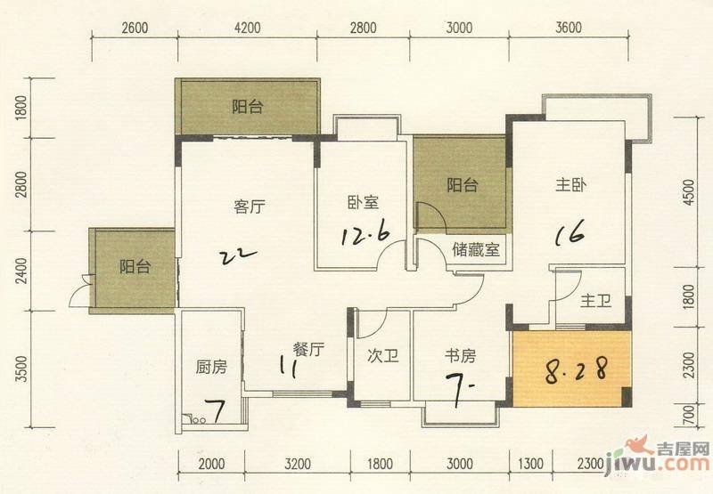 民发大观天下3室2厅2卫127.8㎡户型图