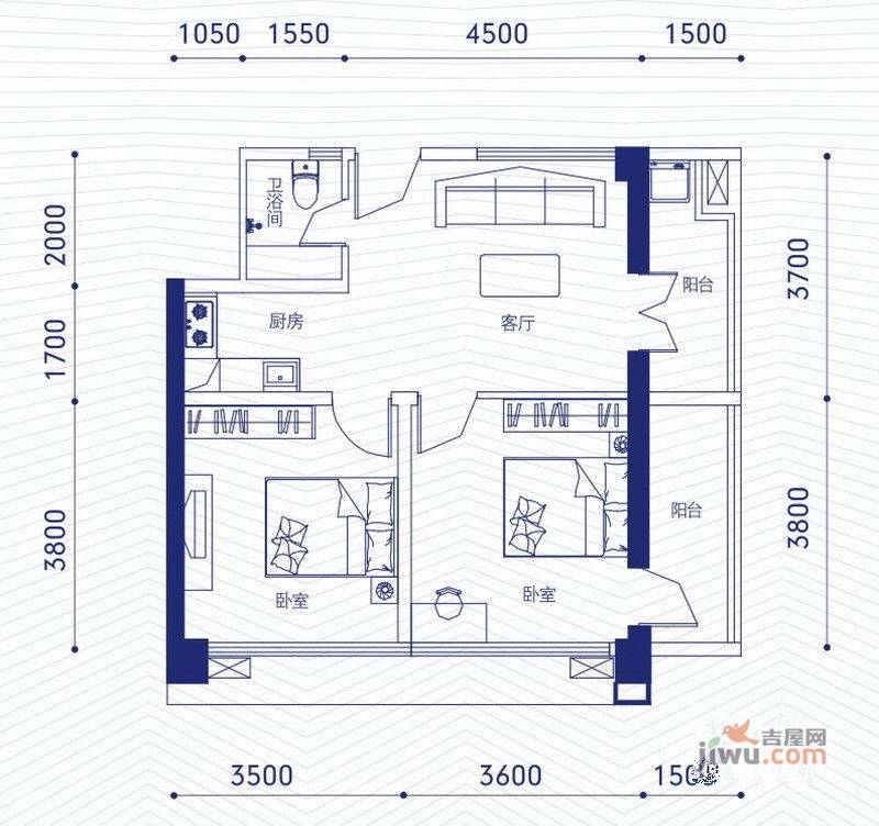 融昌邕江银座2室1厅1卫80.9㎡户型图