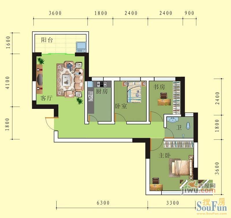 中房碧翠园3室2厅1卫78㎡户型图