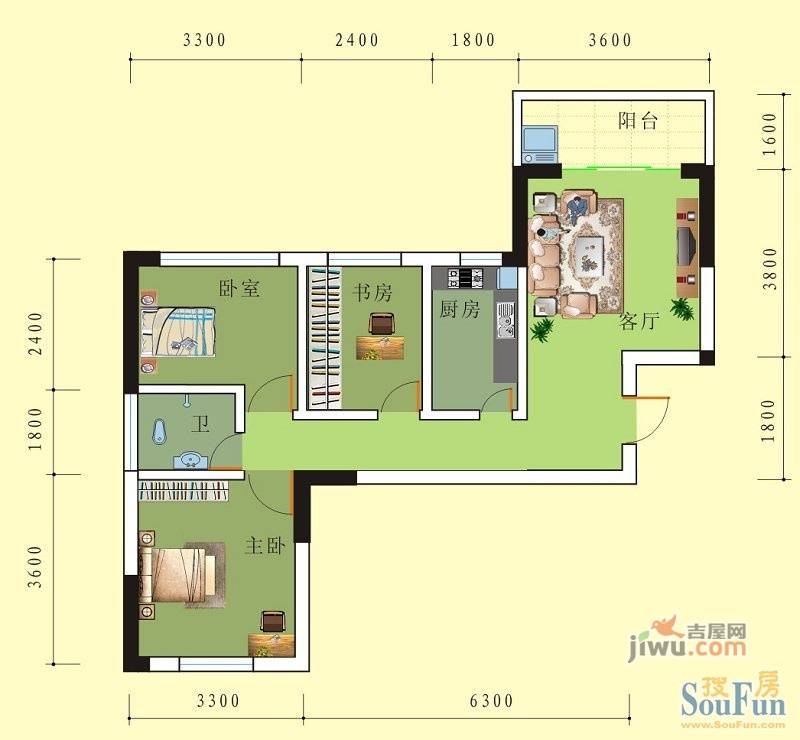 中房碧翠园3室2厅1卫78㎡户型图