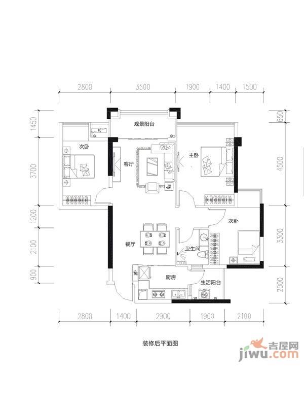 牛顿@苹果3室2厅1卫86.7㎡户型图