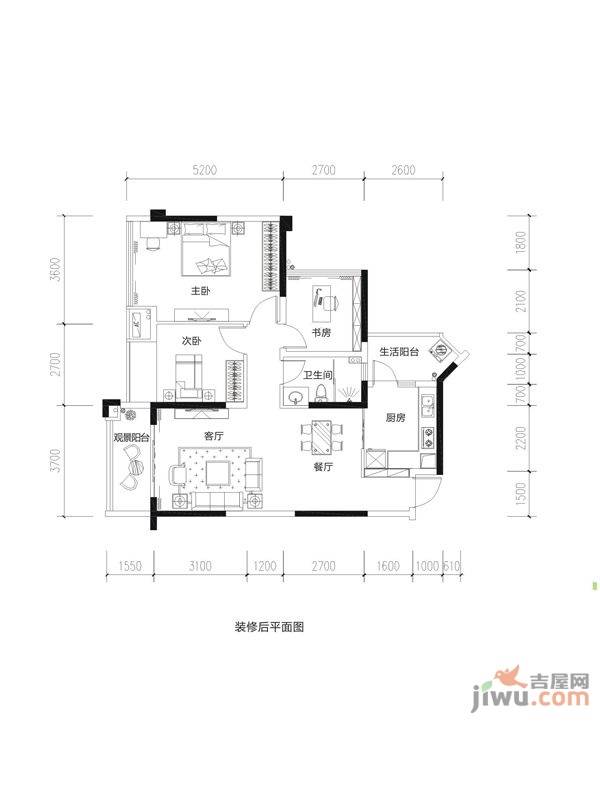 牛顿@苹果3室2厅1卫91.7㎡户型图