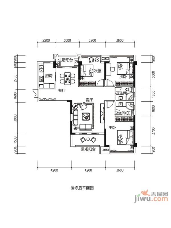 牛顿@苹果3室2厅1卫114.9㎡户型图