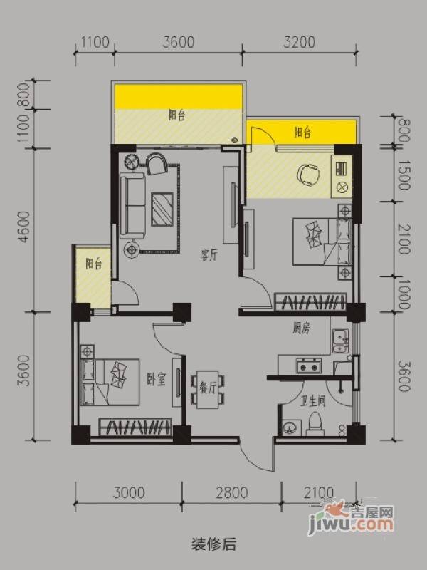 长凯9号2室2厅1卫77.2㎡户型图