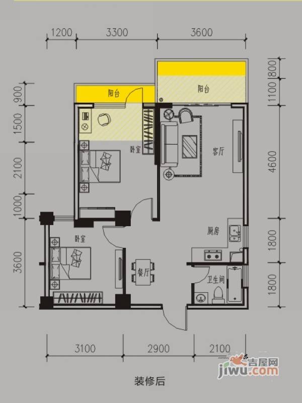 长凯9号2室2厅1卫77.4㎡户型图