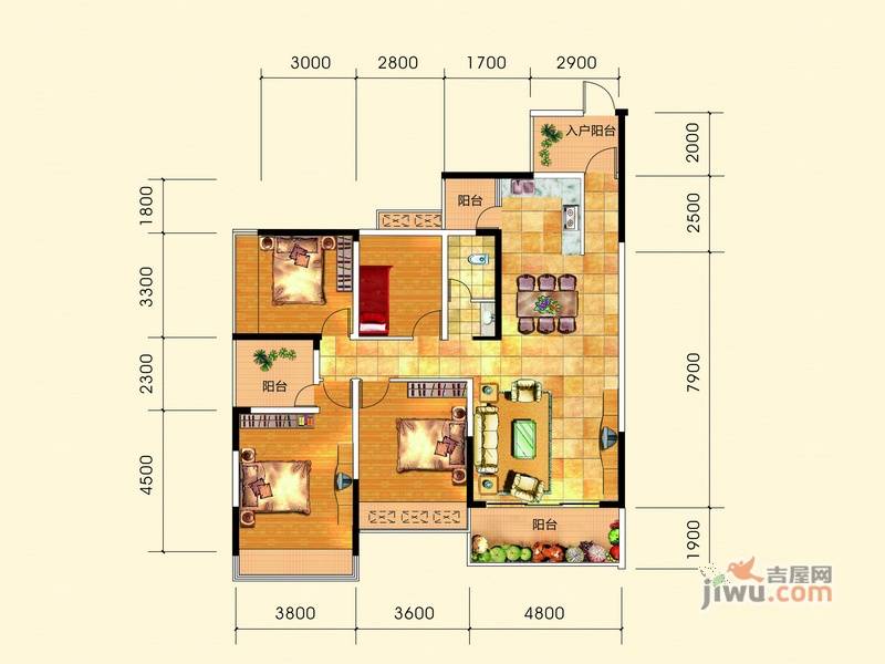 虹桥湾4室2厅1卫141.6㎡户型图