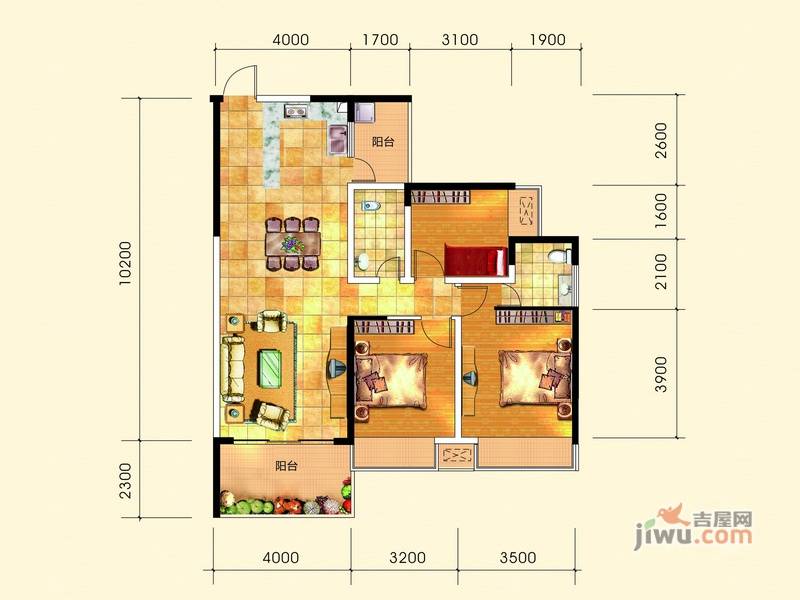 虹桥湾3室2厅2卫112.7㎡户型图