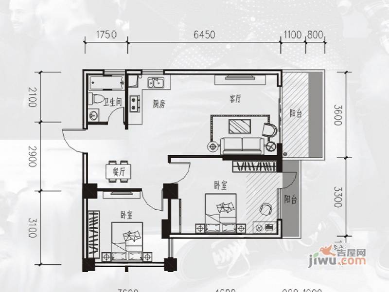 长凯9号2室2厅1卫77.4㎡户型图