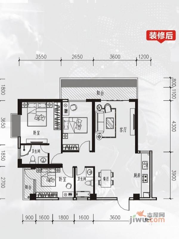 长凯9号3室2厅2卫107.7㎡户型图